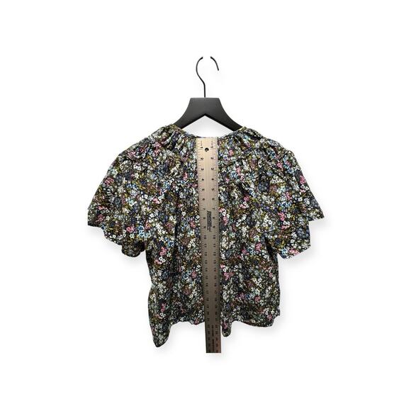 Old Navy Women’s Blue Floral Ruffle Short Sleeve Crew Neck Blouse Top Button 425 - Picture 5 of 6